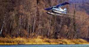 Logan Piercefield rocketing into low-level orbit around Christensen Lake in Talkeetna.