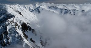 The Snake River Range shrouded in clouds, near the Idaho/Wyoming border