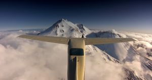 Ney performing aerial recon of the 14,180 ft Mount Shasta