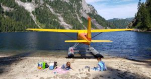 Swimming in cold water paradise via Skywagon.